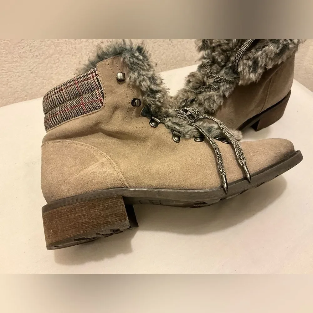 Sam Edelman Boots Womens 10 Casual Shearling Ankle Bootie Brown Wool Lace Up